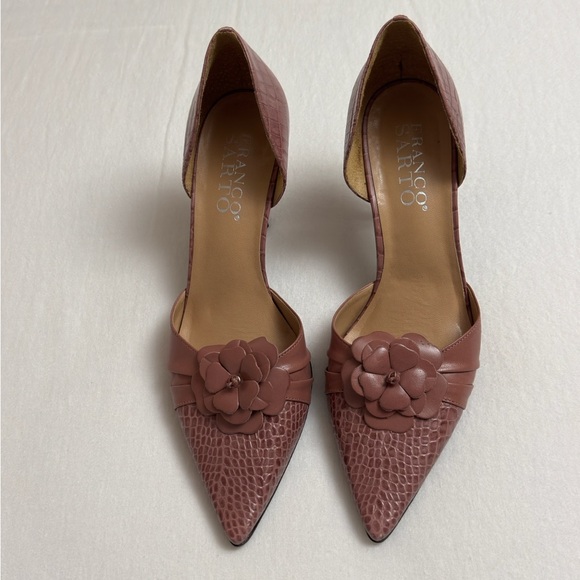 Vintage Franco Sarto Pink Leather Pointed Toe Floral Heels Size 8.5 Boho Retro - Picture 4 of 10